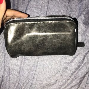 Metal grey travel makeup bag